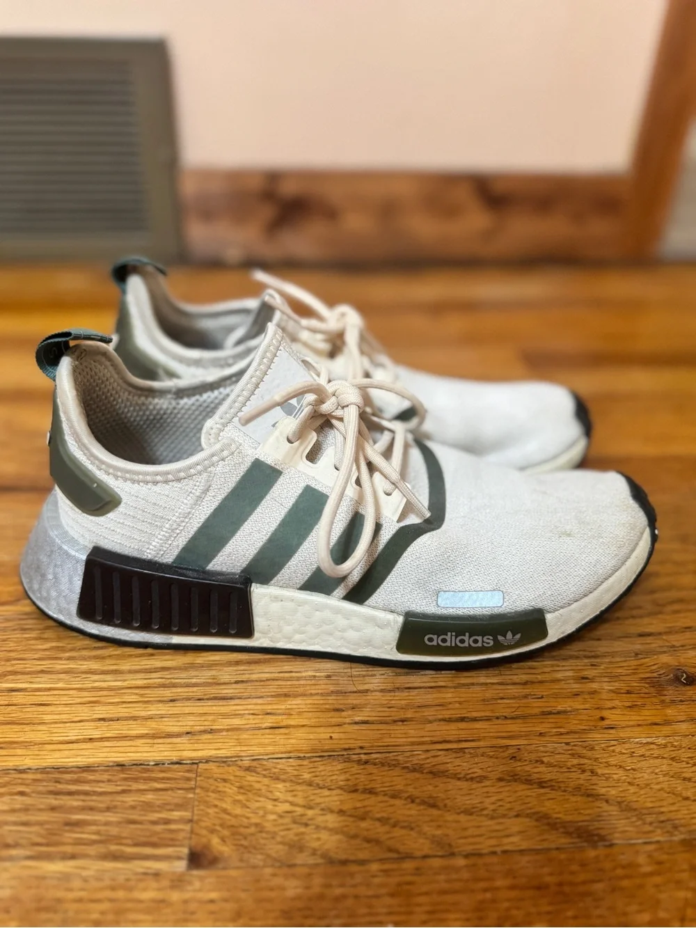 adidas Beige and Dark Green Athletic Shoes
